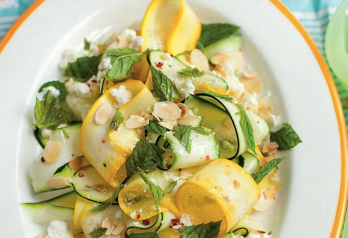 Yellow and Green Courgettes with Feta, Mint and Almonds